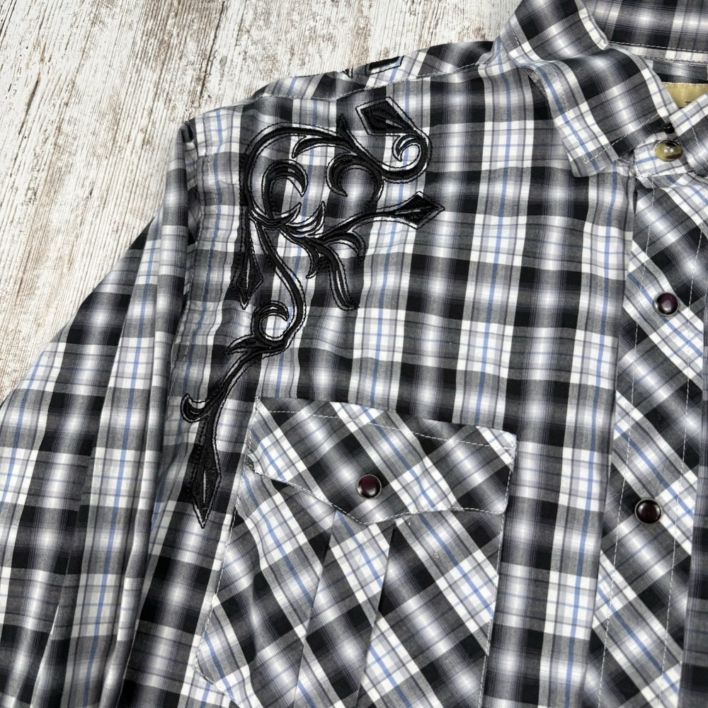 Cowboy Legends Pearl Snap Embroidered‎ Y2K Style Sz L Western Country Plaid - Picture 4 of 11